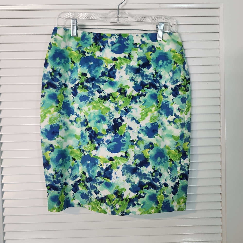 Floral Blue and Green Pencil Skirt